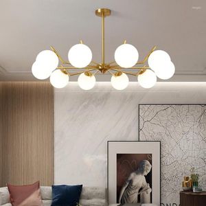 Chandeliers Living Room Brass Chandelier Nordic Style Restaurant Bedroom Home Suspension Luminaire Lighting All Copper Milk Glass