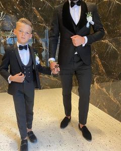Men's Suits Shinny Mens Shawl Lapel Groom Wedding Tuxedos 3 Pieces Set Male Prom Blazer Terno Masculino Father And Son Kids