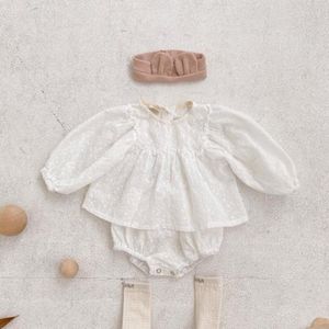 Kleidungssets Leinen Baumwolle Baby Mädchen Frühling Herbst Langarm Spitzenhemd Pumphose für Kleinkind Kinder Outfits Weihnachten