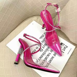 Super High Heel Sandal Fashion PVC Slide Dress Shoes Satin Sandals Water Drop Heart Crystal Diamond Decorative Slingshot Designer 10.5CM Leather sole Ankle Strap