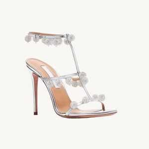 Super High Heels Womens Sandals 고급 디자이너 슬림 한 하이힐 드레스 신발 새틴 샌들 패션 캐주얼 연회 웨딩 웨딩 다이아몬드 10.5cm 신발