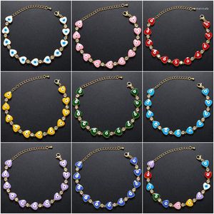 Link Bracelets ZHUKOU Gold Color Heart Bracelet For Women Colorful Enamel Eyes Fashion Crystal Jewelry Wholesale VL200