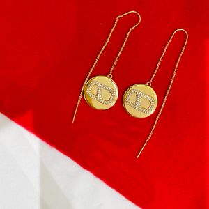 Gold copper Coin V letter inlay Earrings Hoop & Huggie women exquisite simple anti allergy Ear Studs Ear Threads Designer Jewelry wedding festival Gift VALE7 --09