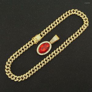 Łańcuchy zaklęte kubańskie bling diamentowy czerwony kamień rubin rubine nożyce nożyce męskie naszyjniki urok biżuterii
