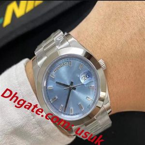 Fabriksleverantör Mens Watch Ice Blue Dial Platinum 41mm Automatiska mekaniska herrklockor Sapphire vattentäta armbandsur254y