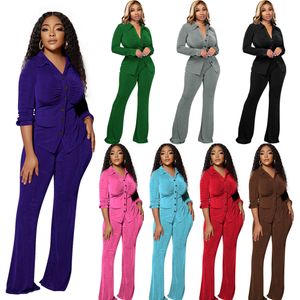 Wholesale Velvet Sweatsuits Women Clothes Fall Winter Tracksuits Long Sleeve Shirt Flare Pants Two Piece Set Matching Outfit Casual Clothing Bulk 9058