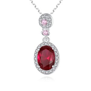 Ruby Pendant Necklace S925 Silver Micro Set Zircon Oval Necklace European Women Vintage Collar Chain Exquisite Jewelry Women Wedding Party Valentine's Day Gift SPC