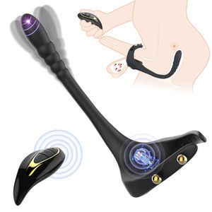 Skönhetsartiklar Cock Vibrator Anal Butt Plug Prostate Massage Sperm Locking Penis Ringtesticle Stimulator Remote Masturbator Sexiga leksaker för män