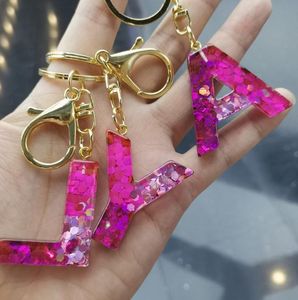 Shiny Bulk Purse Charm Alphabet Key Ring Sequin Resin Initial Women Letter Keychain DE965