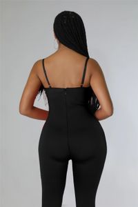 Novo lindo verão sem mangas macacões feminino bodycon macacão sólido espaguete macacões com penas roupas de uma peça macacão casual leggings 9105