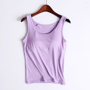Camisoles Tanks Summer Tank Top Women Casual dames t-shirt Non-Stiffening Cups One Piece Bra Pad vrouw Camis Fashion Modal Vest