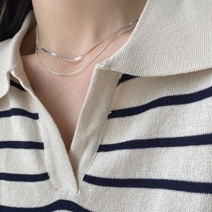 Authentic 925 Sterling Silver Statement Chain Choker Necklace Double Layer Chain Snake Collar Necklaces