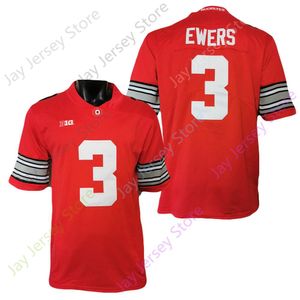 Trikots 2021 New NCAA College Ohio State Football Buckeyes Fußballtrikot 3 Quinn Ewers Rot Größe S-3XL Alle Nähte für Jugendliche und Erwachsene