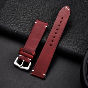 Watch Bands Oil Wax Oily Discoloration Genuine Cowhide Leather Watchband Accessories Business Strap 18 20 22 24mm Wrist Band