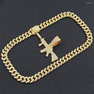 Chains Hip Hop Iced Out Cuban Bling Diamond Gun Pendants Mens Necklaces Miami Gold Charm Rapper Rock Jewelry Choker Gifts Collar