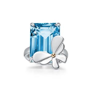 Ringen band vierkante boor boor diamant luxe designer sieraden liefdesliefhebbers ring cadeau voorstel voor dames heren paar bruiloftsfeest thanksgiving valentijn goud ringen geel blauw