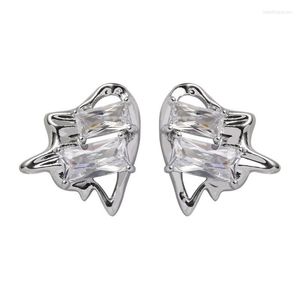 Stud Earrings Fashion Magic Mirror For Women Niche Design Super Flash Square Zircon Silver Needle Irregular Simple Jewelry