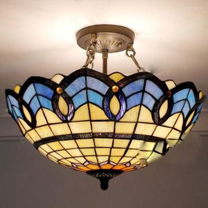 Pendant Lamps Mediterranean Tiffany Ceiling Lamp Stained Glass Kitchen Living Room Bedroom Lights