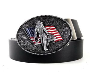 Belts Vintage Mens High Quality Black Faux Leather Belt With American Flag Western Country Cowboy Clip Metal Buckle For Men Jeans2120574