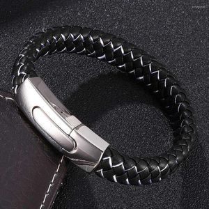 Bangle Simple Men Jewelry Black Leather Rope White Nylon Mixed Weave Male Bracelet Stainless Steel Clasp Mens Gifts