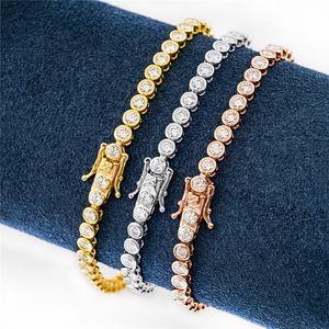 New Fashion Chain Bracelets 3mm 7/8inch Gold Plated S925 Sterling Silver Bling Moissanite Tennis Bracelet for Men Women Nice Gift