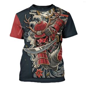 Heren t shirts Japan samurai tattoo pantser 3D geprint 2022 mode zomer harajuku t-shirt unisex top o-neck short mouw style-w28