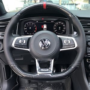 Dla Volkswagen Golf 7 Mk7 GTI R VW Polo Scirocco 2015 2016 Wysokiej jakości skórzane włókno węglowe ręcznie nakręcone kierownicy