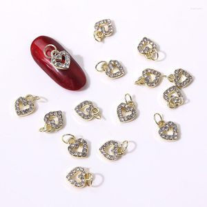 Nail Art Decorations 100Pcs/Lot Love Heart Stud Charms 3D Hanging Alloy Crystal Rhinestone Jewelry Dangling 12x8mm