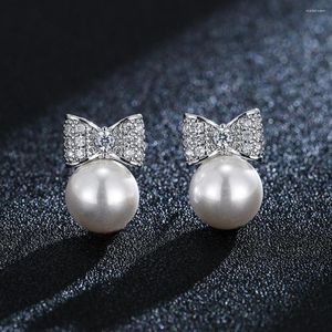 Stud Earrings Emmaya Fashion Statement Bridal Wedding Party Shiny Zirconia Earring With Pearl Design For Women&Girls Exquisite Jewelry