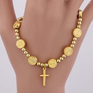 Link Bracelets Jesus Cross Bracelet Golden Jewelry Rosary Elastic Religious Beaded