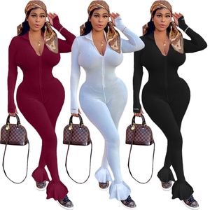 2024 Designer Ribbed Jumpsuits Women One-piece Rompers Sexy Letter Embroidery Lady Overalls Bodycon Bodysuits Flounce Pants Wholesale fall winter clothes 8847