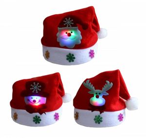 LED -lichten kerstmutsen Santa Claus Sneeuwman Elk volwassenen Kinderen Caps Xmas Gift Heren Dames Kinderen Haar Bonnet Nieuwjaar Party Decor7203151