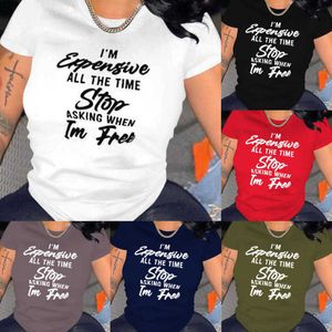 بالإضافة إلى الأحجام 3XL 4XL Women T-Shirt Tops 2023 رسائل جديدة مطبوعة من الأكمام القصيرة جولة القمصان