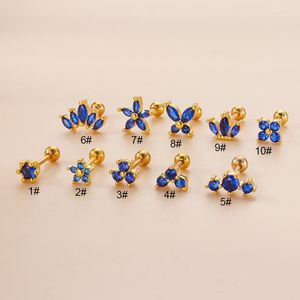 Studörhängen 1 Stycke Blue Zircon Crown Earring för kvinnor 2022 Trend Korean Jewelry Ear Cuff Rostfritt stål Piercing Teens