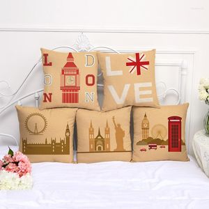 Cuscino Vintage London Style Cover Cotone Lino Decorativo Federa Sedia Sedile Quadrato 45x45cm Home Living Textile