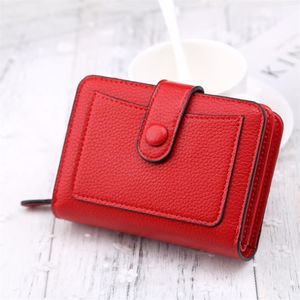 Billeteras marca lujo para mujer Mini cerrojo monedero peque o rojo y negro tarjetero con cremallera hebilla cuero novedad 2308L