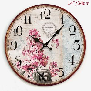 Wall Clocks Antique France Provence Accents Branch Flower With Butterfly Design 14 Inches Round Home Decor MDF Clock