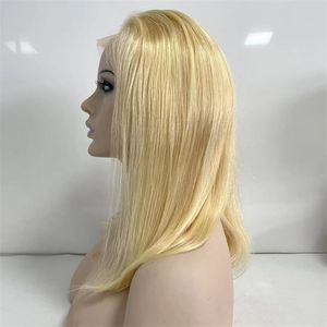 Bob Style 613# Blonde Brezilyalı Bakire İnsan Saç% 150 Yoğunluk 13x4 Siyah kadın için dantel ön peruk