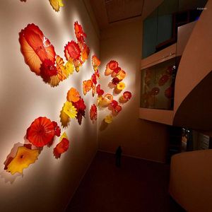 Wall Lamps Red Orange Glass Art Chihuly Style Hand Blown Hanging Plates Murano Flower Sconces For Home El Decoration