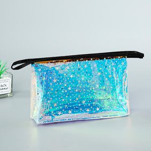 Transparent PVC Laser Cosmetic Bag Bathroom Wash Toiletry Makeup Bag Female Girls Waterproof Zipper Beauty Storage Bag RRC666