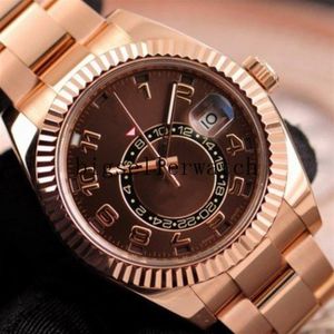 Nowy styl luksus 42 mm Asia 2813 Ruch Sky-Dweller Chocolate Arabic 326935 Automatyczne mechaniczne 18K Rose Gold Mens Watc299h