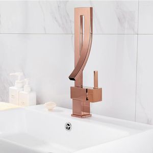 Zlew łazienki krany obrotowe różowe złoto basen blatowy i kran zimnej wody nowoczesny wodospad kuchenny
