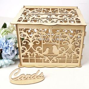 Gift Wrap DIY Wedding Couple Birds Wooden Card Money Box Case With Lock Rustic Beautiful Birthday Party Favors Decoration Supplies