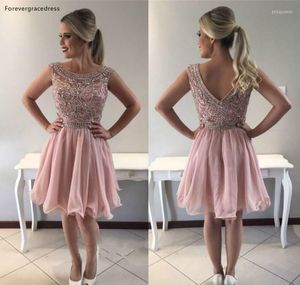 Party Dresses Pink A Line Homecoming Dress Rhinestones Beaded Backless Juniors Sweet 15 Graduation Cocktail Plus Size