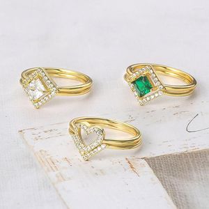 Pierścienie ślubne Zhouyang Bride Zestaw dla kobiet Dainty Heart Micro Zircon Gold Kolor Kpop Zaangażowanie 2PC