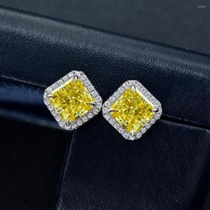 Stud￶rh￤ngen Real 925 Sterling Silver Classic Square Yellow White Pink Topaz Gemstone For Women Wedding Jewelry