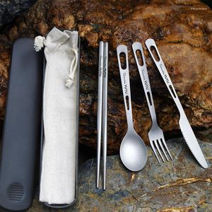 Servis uppsättningar Pure Titanium Portable Cookware Hushållen El Knife Fork and Spoon Western Set Universal Camping Travel