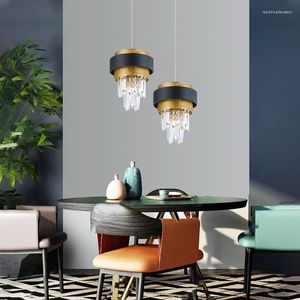 Pendant Lamps Postmodern Light Luxury Crystal Dining Chandelier For Bedroom Bedside Room Living Simple Round Lights