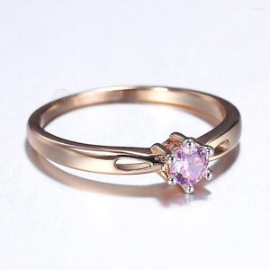 Br￶llopsringar 2mm Elegant 585 Rose Gold Color Pink Stone Band Ring For Women Girls Party Engagement Fashion Jewets Gifts HGR72