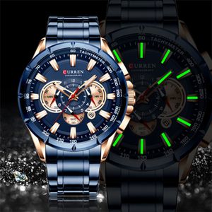 Curren Luxury Brand Men's Watch Blue Quartz Wristwatch Sports Cron￳grafo Rel￳gio Masculino Banda de Moda de A￧o Axtnci￣ WA267Q
